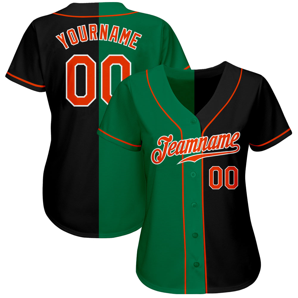Custom Black Orange-Kelly Green Authentic Split Fashion Baseball Jersey view 2