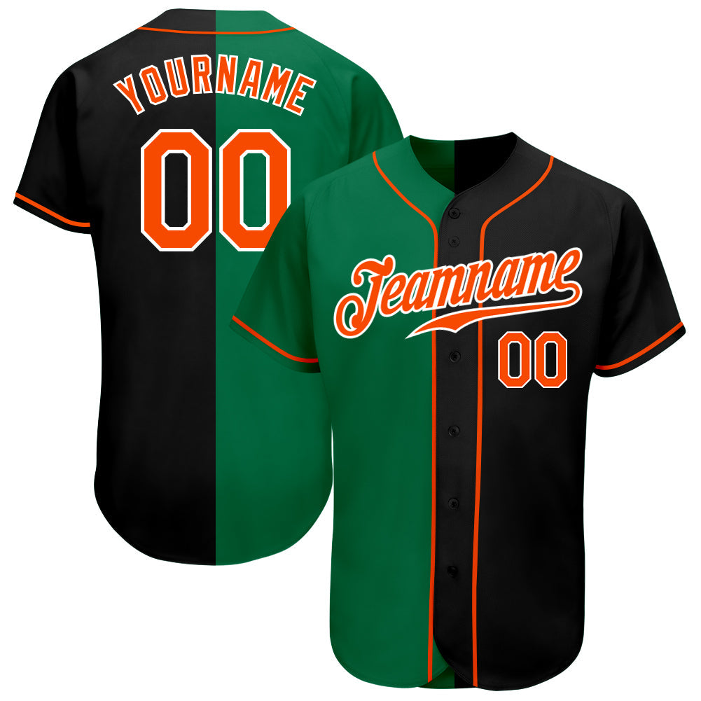Custom Black Orange-Kelly Green Authentic Split Fashion Baseball Jersey - Main View