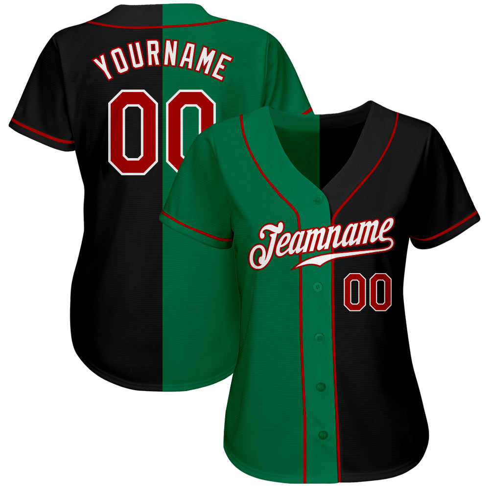 Custom Black Red-Kelly Green Authentic Split Fashion Baseball Jersey view 2