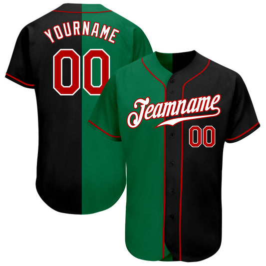 Custom Black Red-Kelly Green Authentic Split Fashion Baseball Jersey - Main View