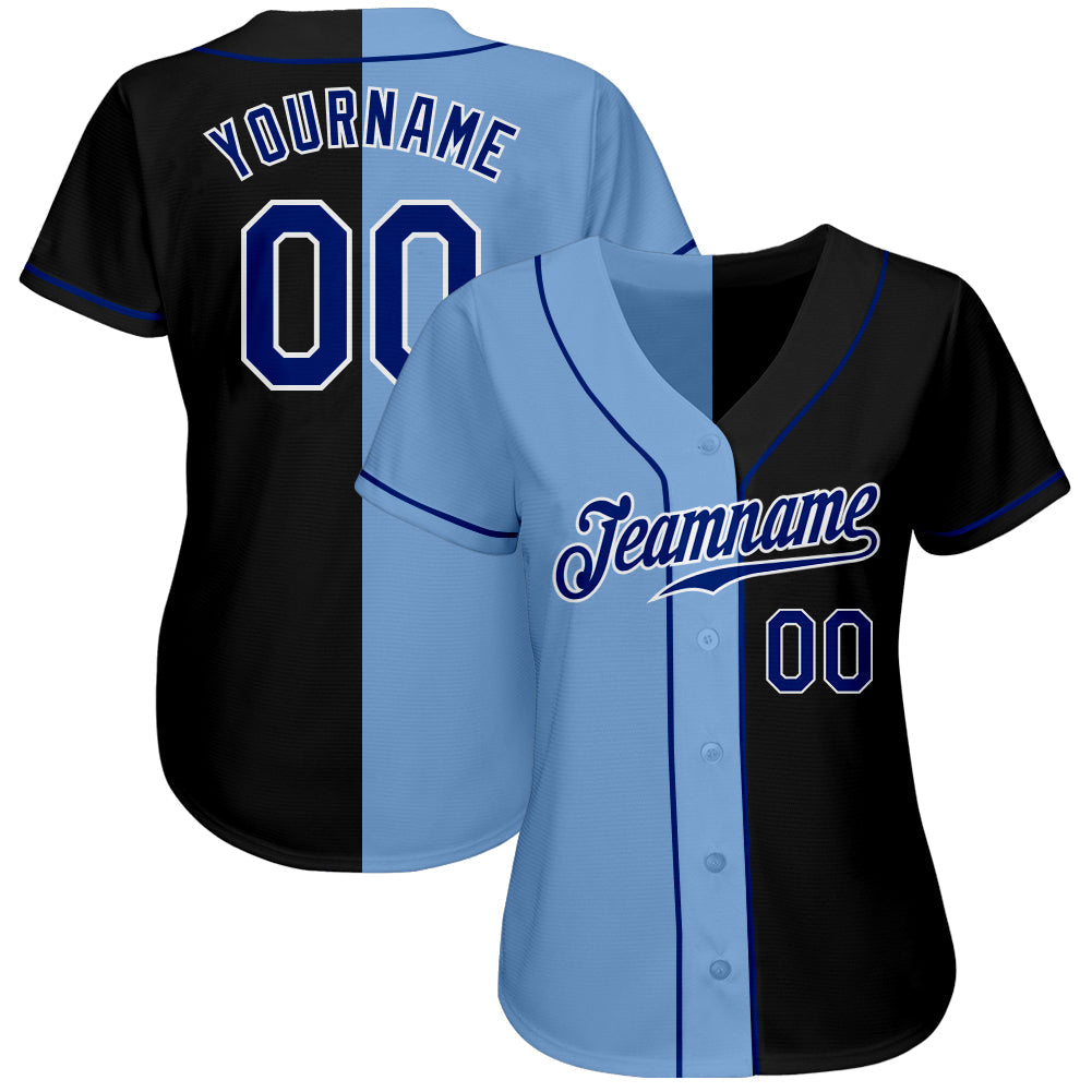 Custom Black Royal-Light Blue Authentic Split Fashion Baseball Jersey view 2