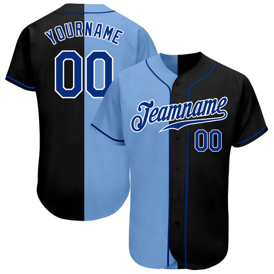 Custom Black Royal-Light Blue Authentic Split Fashion Baseball Jersey - Main View