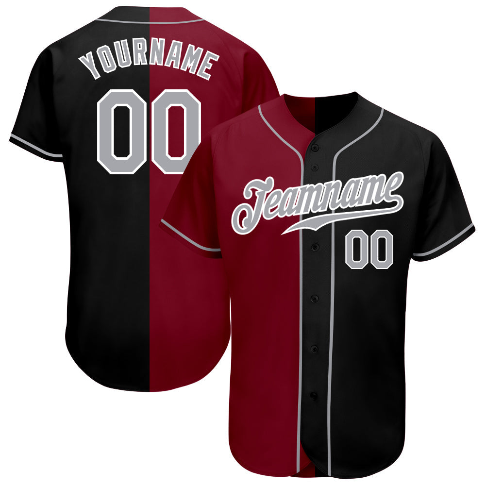 Custom Black Gray-Crimson Authentic Split Fashion Baseball Jersey - Main View