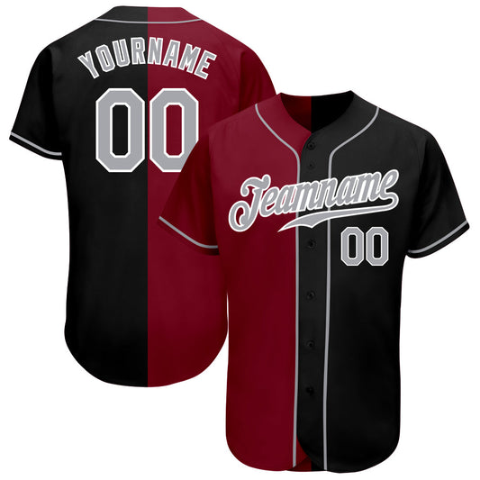 Custom Black Gray-Crimson Authentic Split Fashion Baseball Jersey - Main View