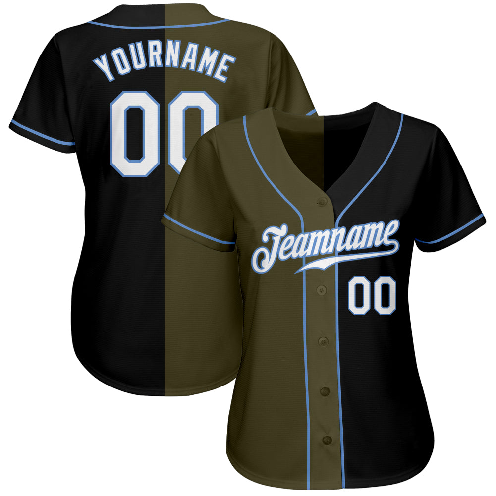 Custom Black White-Olive Authentic Split Fashion Baseball Jersey view 2