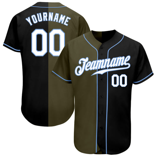 Custom Black White-Olive Authentic Split Fashion Baseball Jersey - Main View