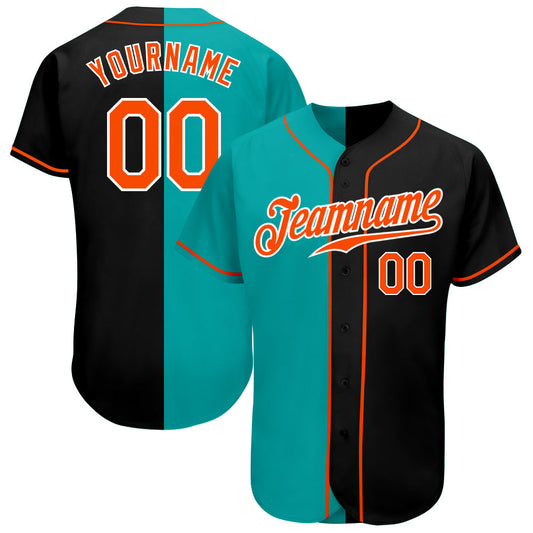 Custom Black Orange-Aqua Authentic Split Fashion Baseball Jersey - Main View