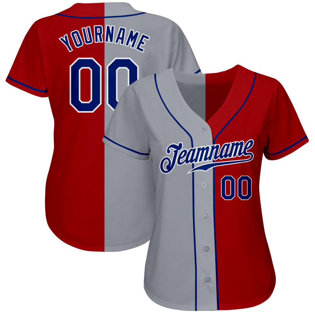 Custom Red Royal-Gray Authentic Split Fashion Baseball Jersey view 2