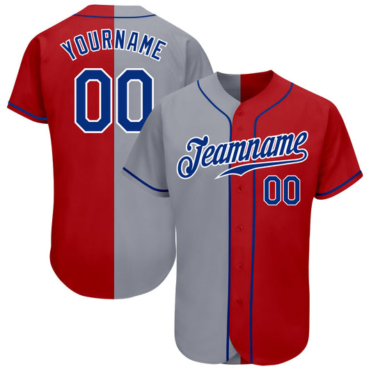 Custom Red Royal-Gray Authentic Split Fashion Baseball Jersey - Main View