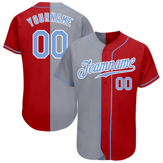 Custom Red Light Blue-Gray Authentic Split Fashion Baseball Jersey - Main View