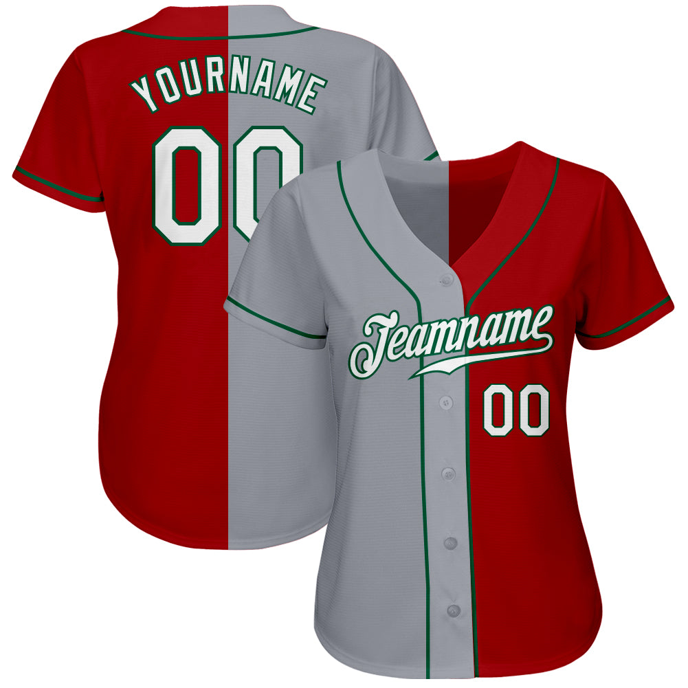 Custom Red White-Gray Authentic Split Fashion Baseball Jersey view 2