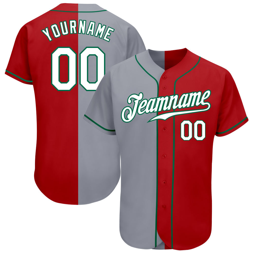 Custom Red White-Gray Authentic Split Fashion Baseball Jersey - Main View