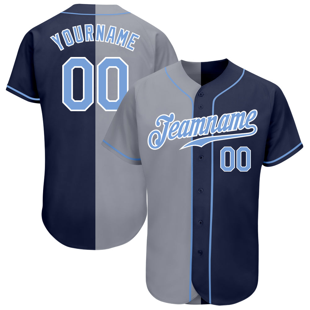 Custom Navy Light Blue-Gray Authentic Split Fashion Baseball Jersey - Main View