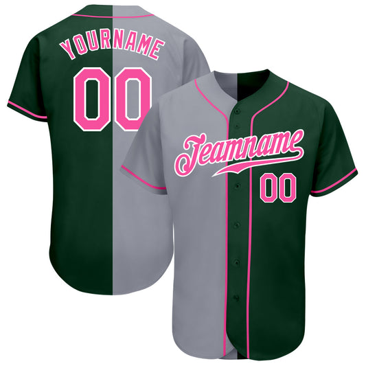 Custom Green Pink-Gray Authentic Split Fashion Baseball Jersey - Main View