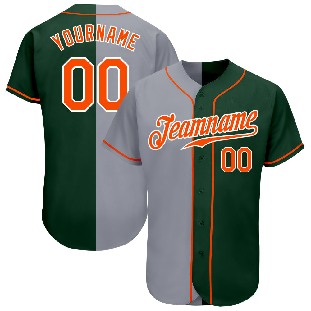 Custom Green Orange-Gray Authentic Split Fashion Baseball Jersey - Main View