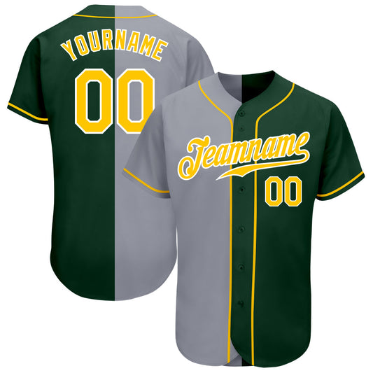 Custom Green Gold-Gray Authentic Split Fashion Baseball Jersey - Main View