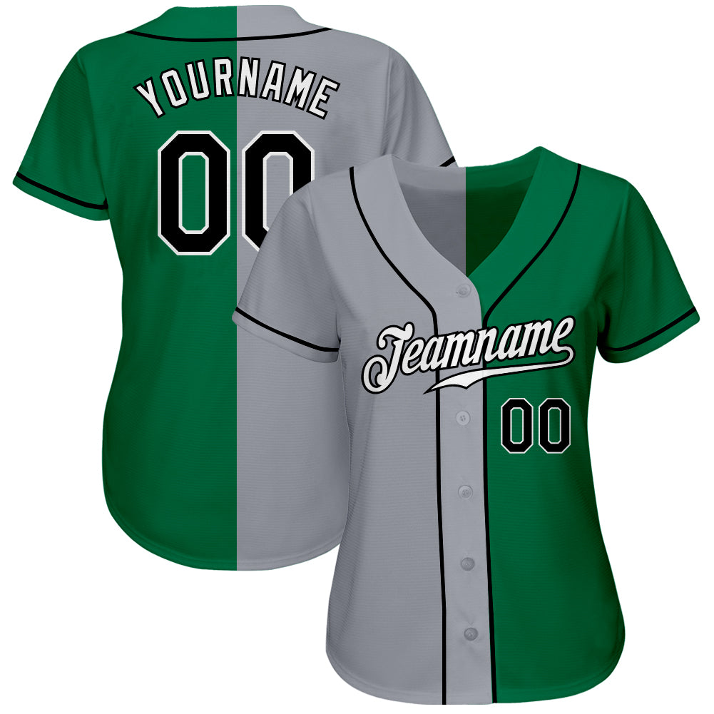 Custom Kelly Green Black-Gray Authentic Split Fashion Baseball Jersey view 2