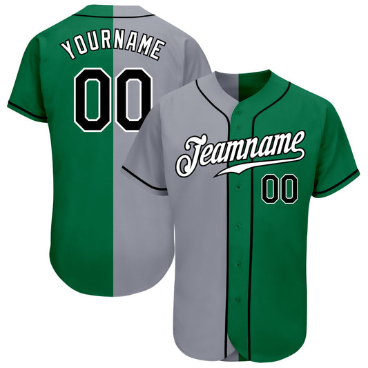 Custom Kelly Green Black-Gray Authentic Split Fashion Baseball Jersey - Main View