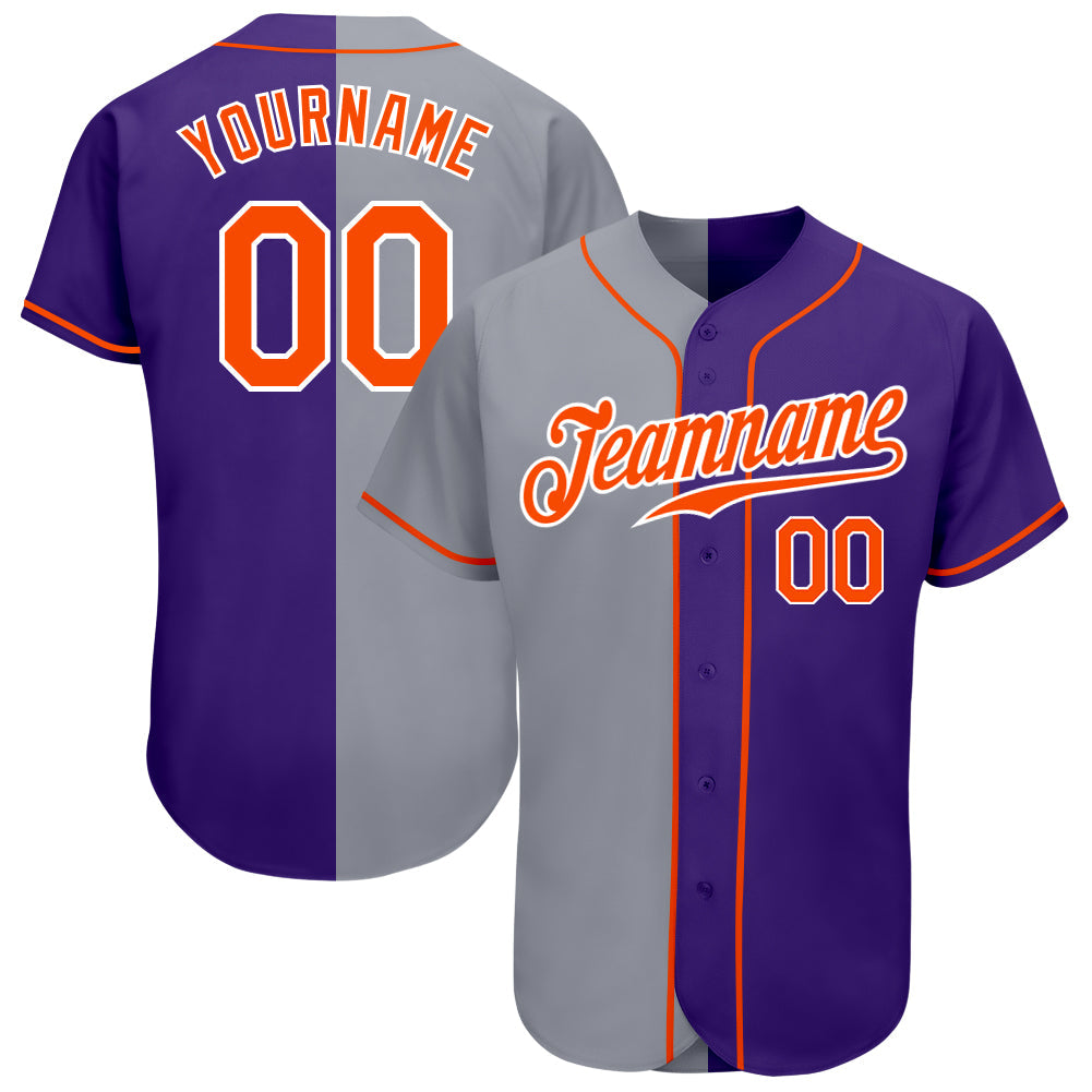 Custom Purple Orange-Gray Authentic Split Fashion Baseball Jersey - Main View