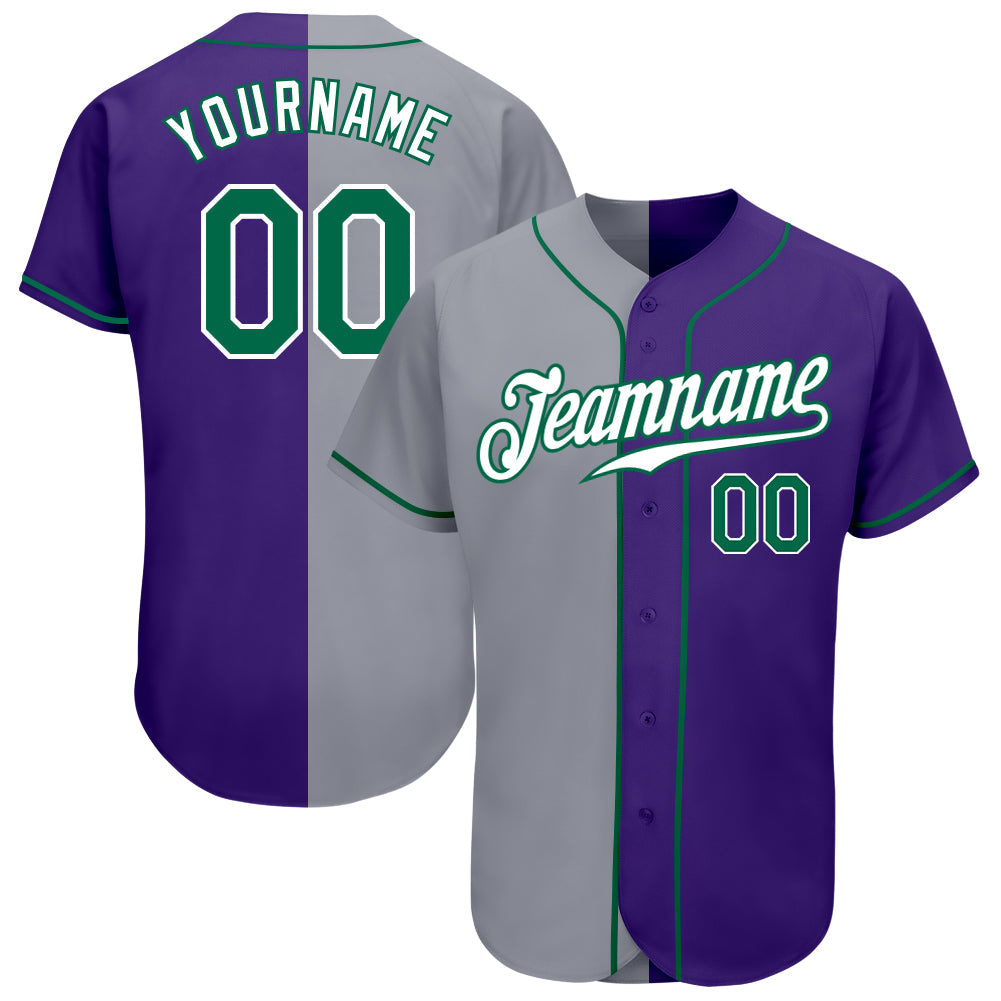 Custom Purple Kelly Green-Gray Authentic Split Fashion Baseball Jersey - Main View