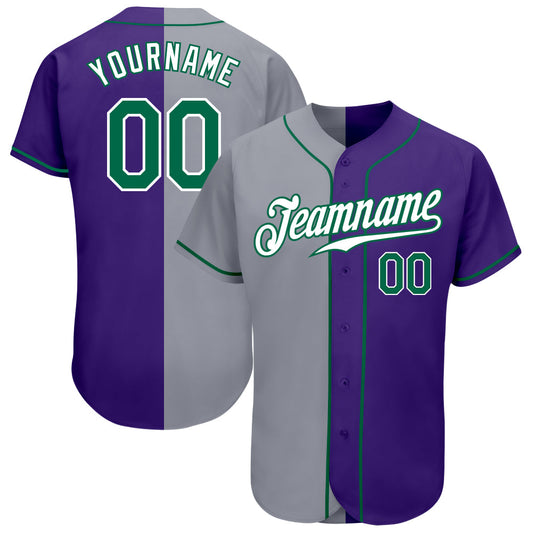 Custom Purple Kelly Green-Gray Authentic Split Fashion Baseball Jersey - Main View