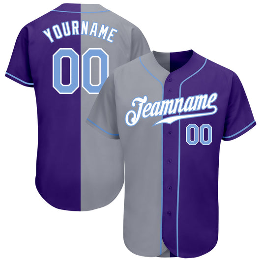 Custom Purple Light Blue-Gray Authentic Split Fashion Baseball Jersey - Main View