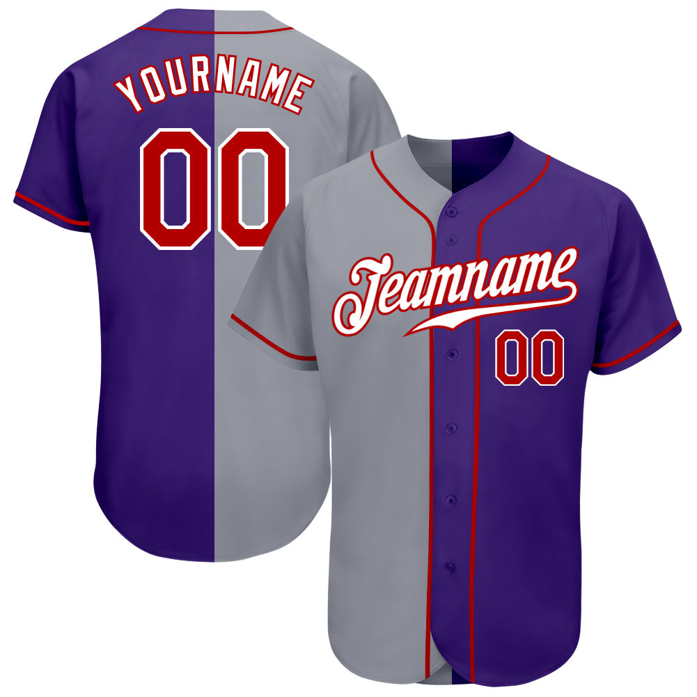 Custom Purple Red-Gray Authentic Split Fashion Baseball Jersey - Main View
