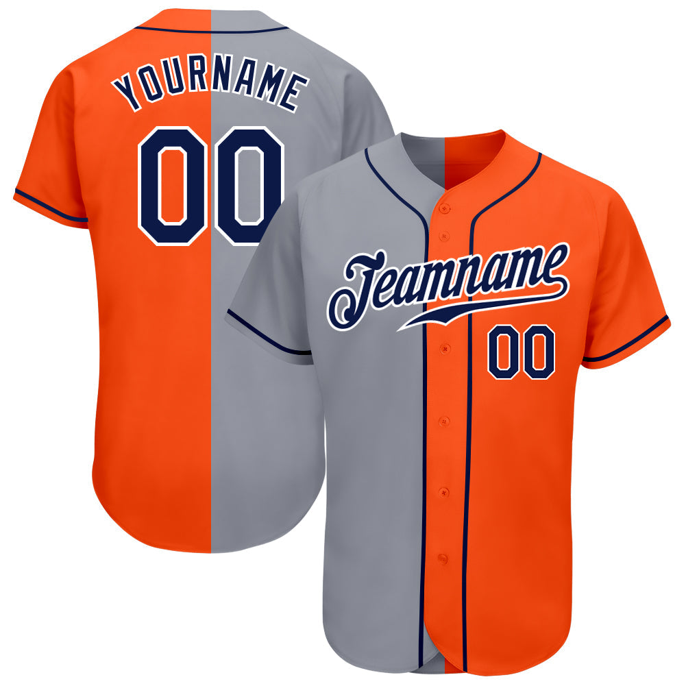 Custom Orange Navy-Gray Authentic Split Fashion Baseball Jersey - Main View