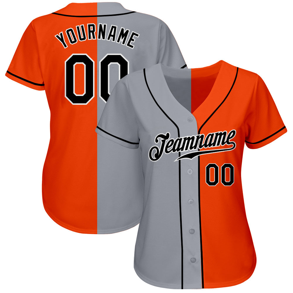 Custom Orange Black-Gray Authentic Split Fashion Baseball Jersey view 2
