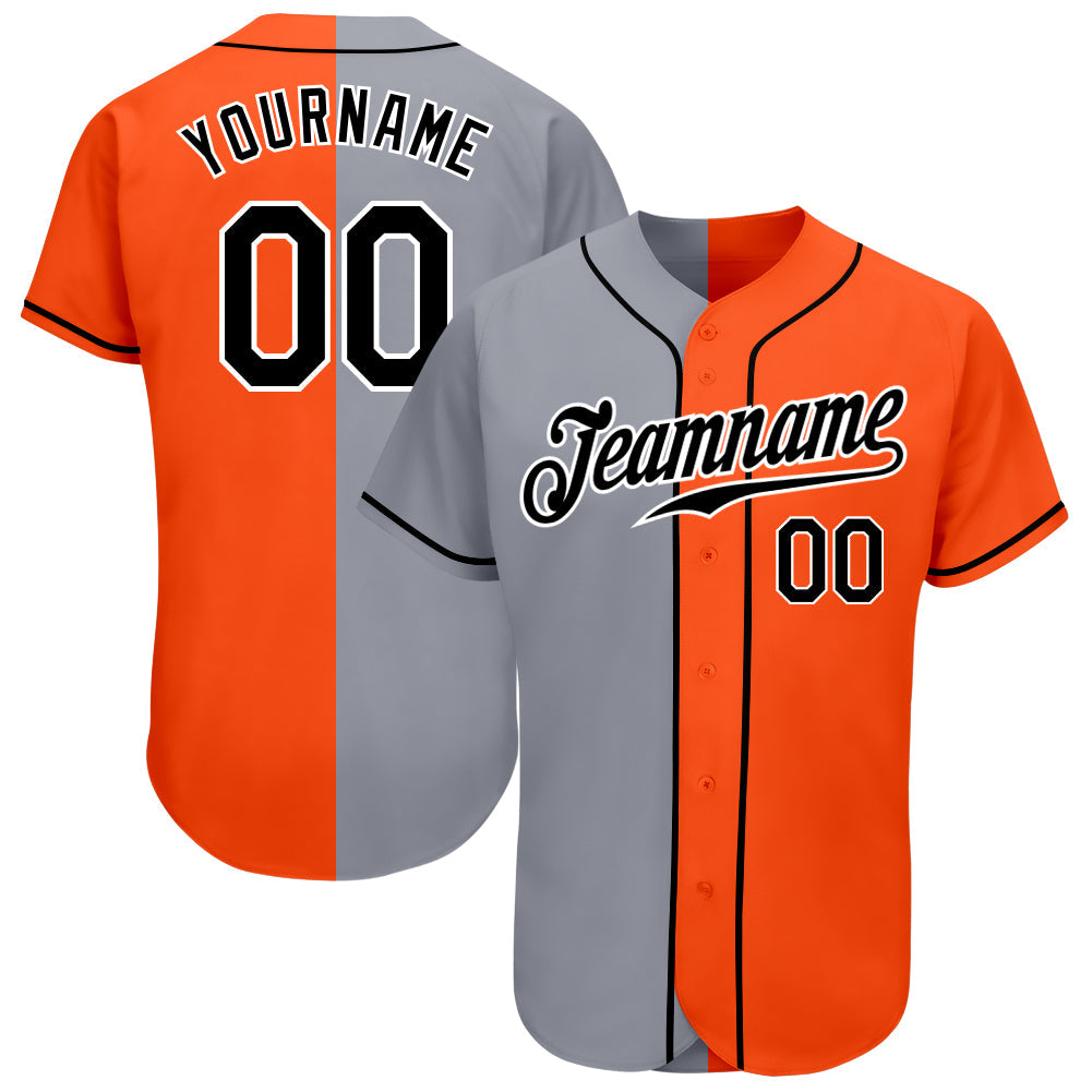 Custom Orange Black-Gray Authentic Split Fashion Baseball Jersey - Main View