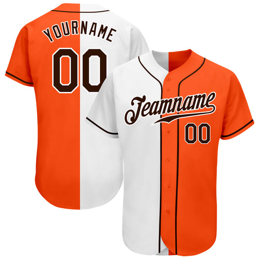 Custom Orange Brown-White Authentic Split Fashion Baseball Jersey - Main View
