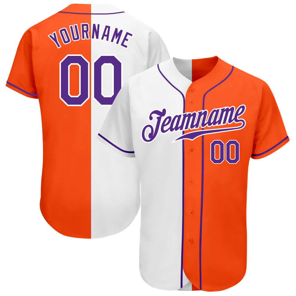 Custom Orange Purple-White Authentic Split Fashion Baseball Jersey - Main View