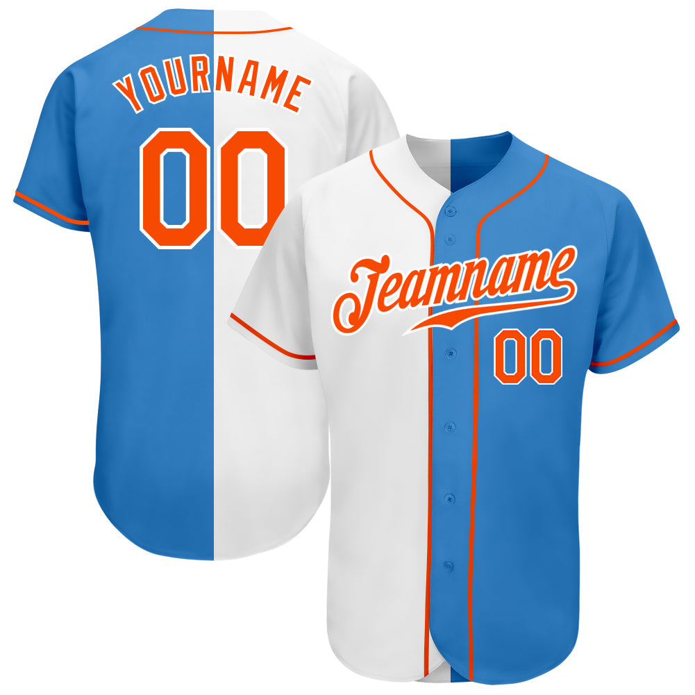 Custom Powder Blue Orange-White Authentic Split Fashion Baseball Jersey - Main View