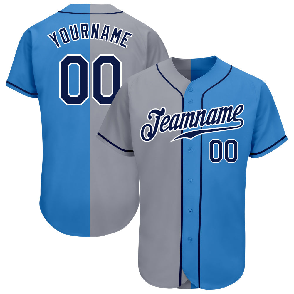 Custom Powder Blue Navy-Gray Authentic Split Fashion Baseball Jersey - Main View