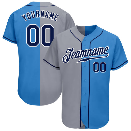 Custom Powder Blue Navy-Gray Authentic Split Fashion Baseball Jersey - Main View