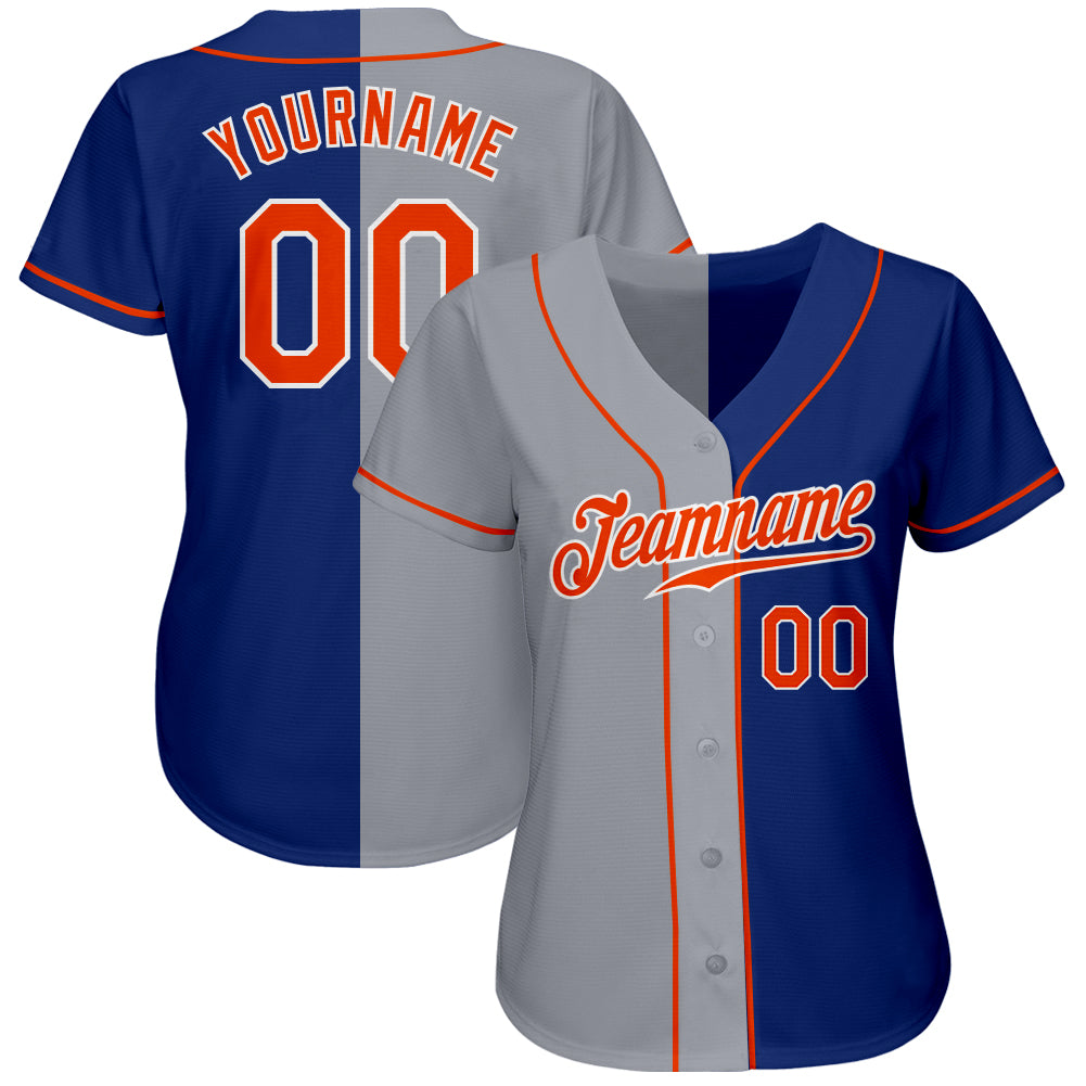 Custom Royal Orange-Gray Authentic Split Fashion Baseball Jersey view 2