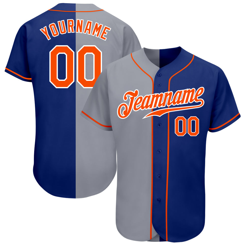 Custom Royal Orange-Gray Authentic Split Fashion Baseball Jersey - Main View