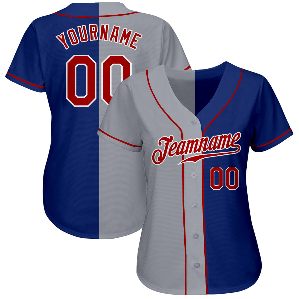 Custom Royal Red-Gray Authentic Split Fashion Baseball Jersey view 2