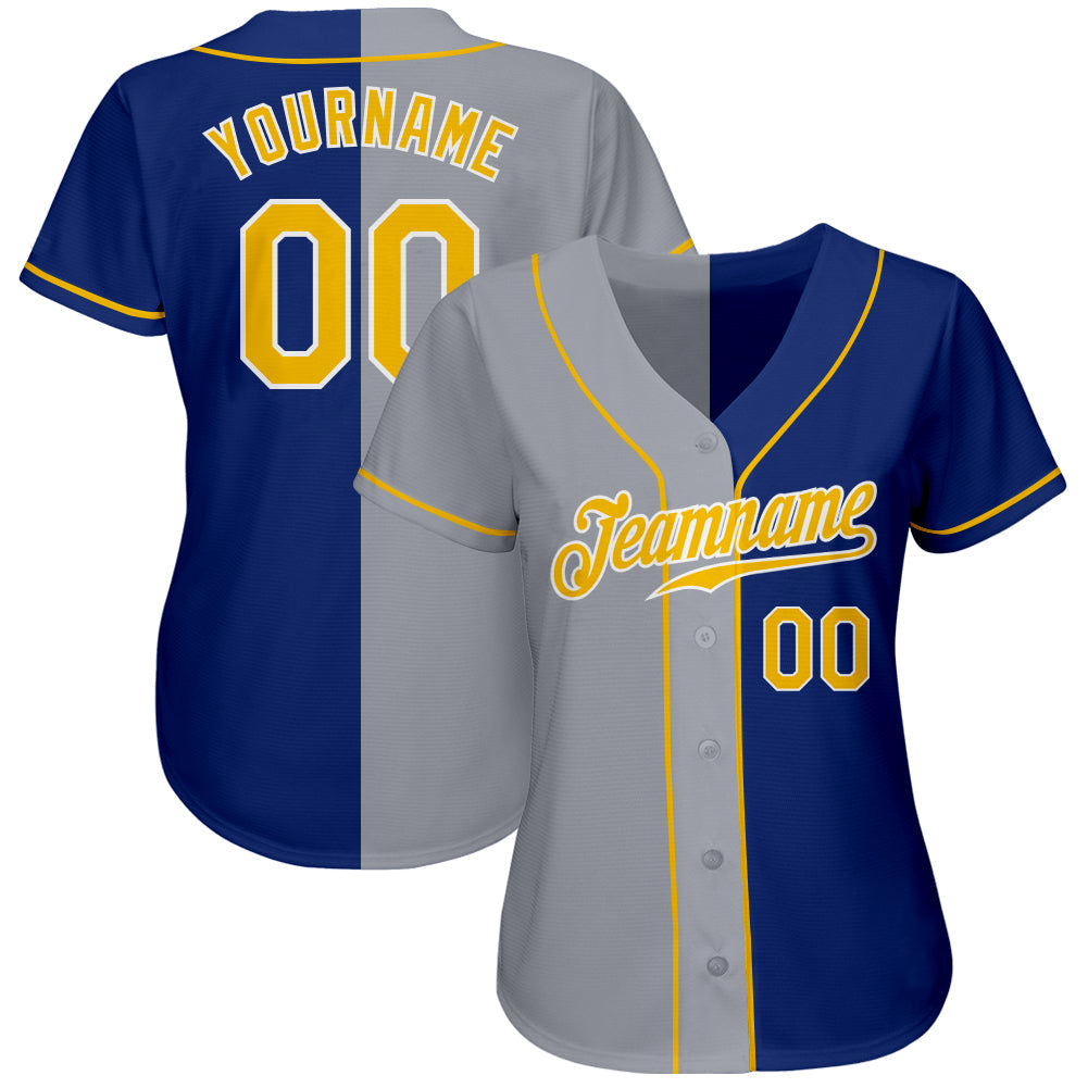 Custom Royal Gold-Gray Authentic Split Fashion Baseball Jersey view 2