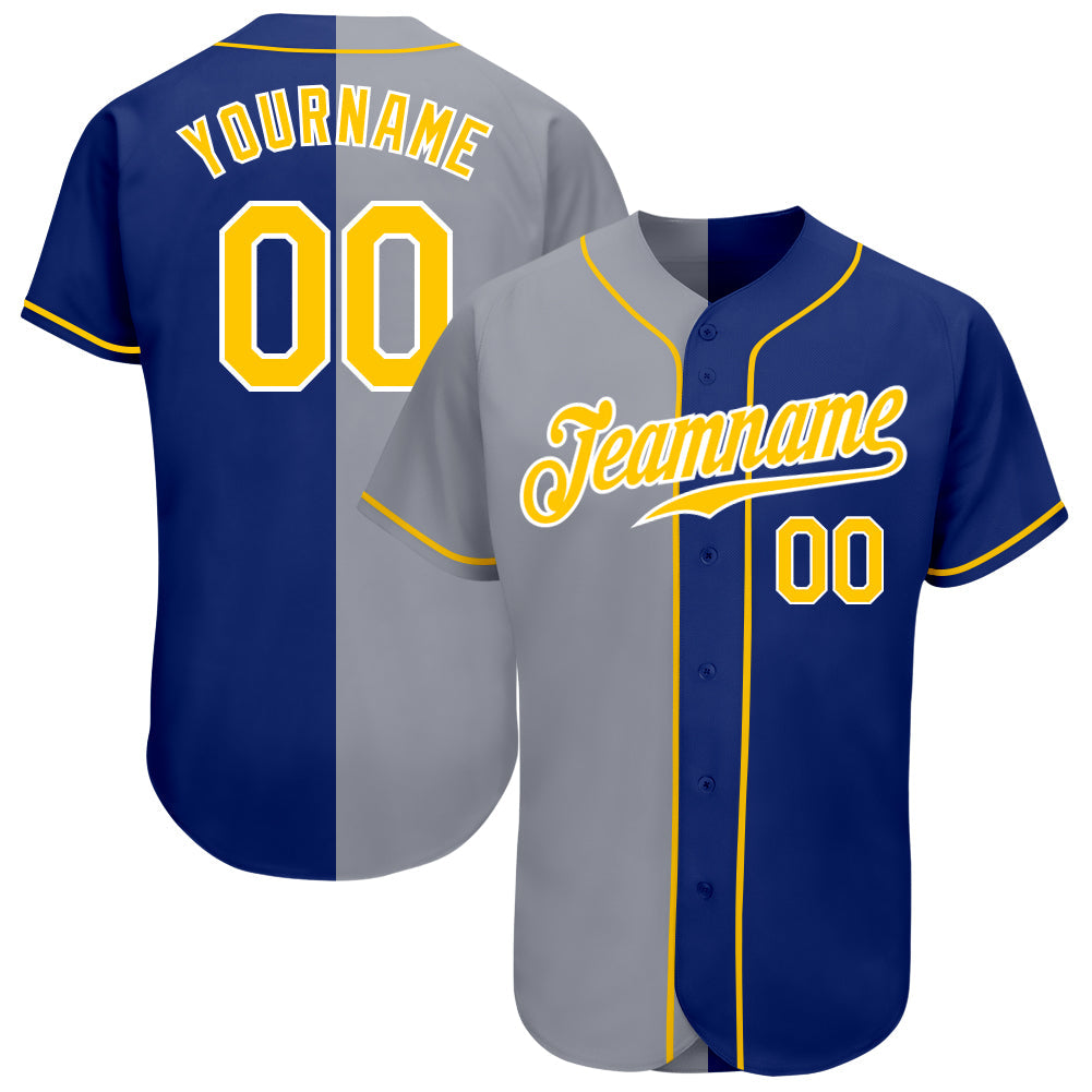 Custom Royal Gold-Gray Authentic Split Fashion Baseball Jersey - Main View