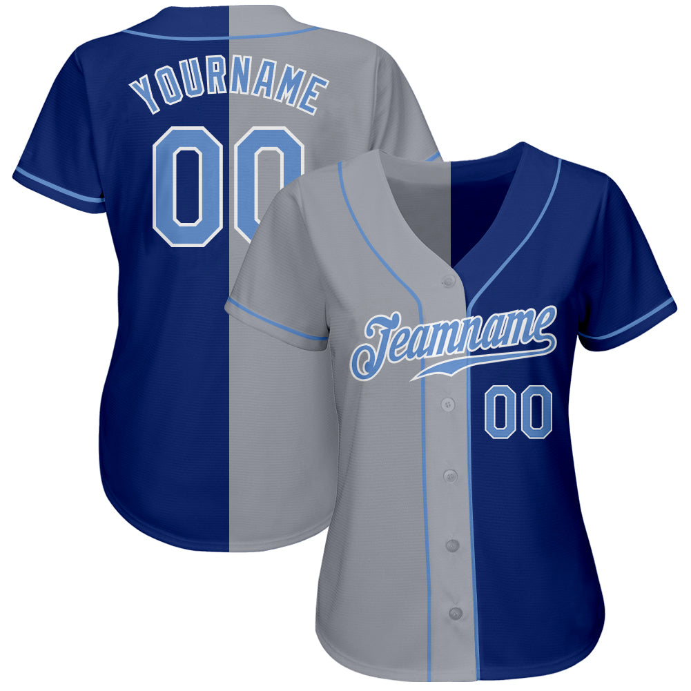 Custom Royal Light Blue-Gray Authentic Split Fashion Baseball Jersey view 2