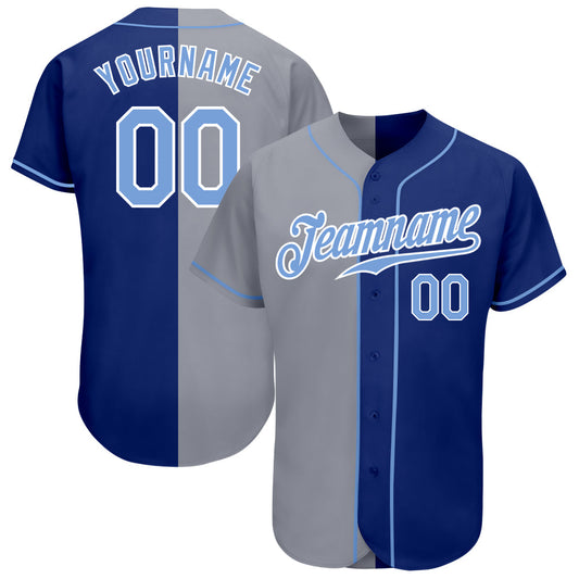 Custom Royal Light Blue-Gray Authentic Split Fashion Baseball Jersey - Main View