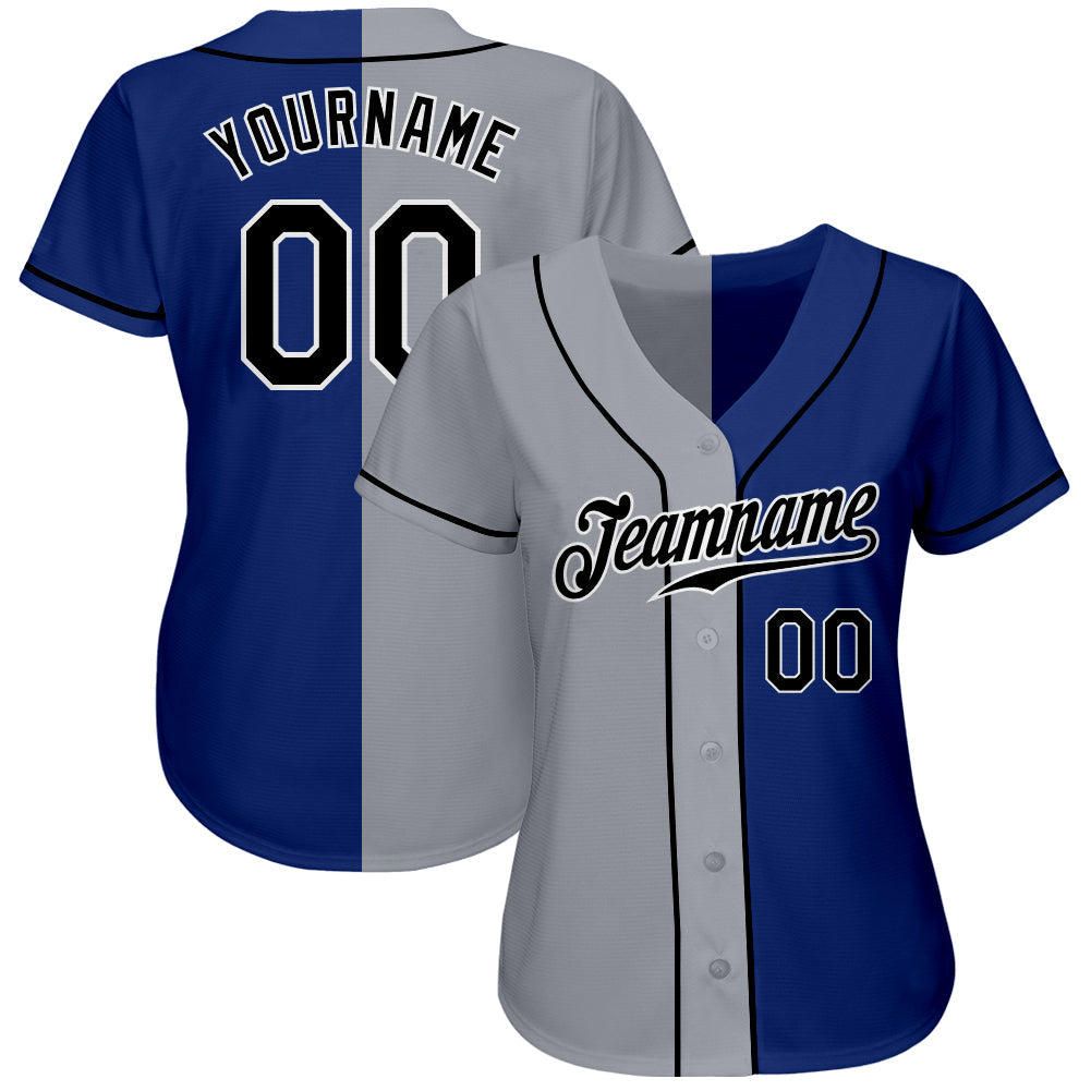 Custom Royal Black-Gray Authentic Split Fashion Baseball Jersey view 2