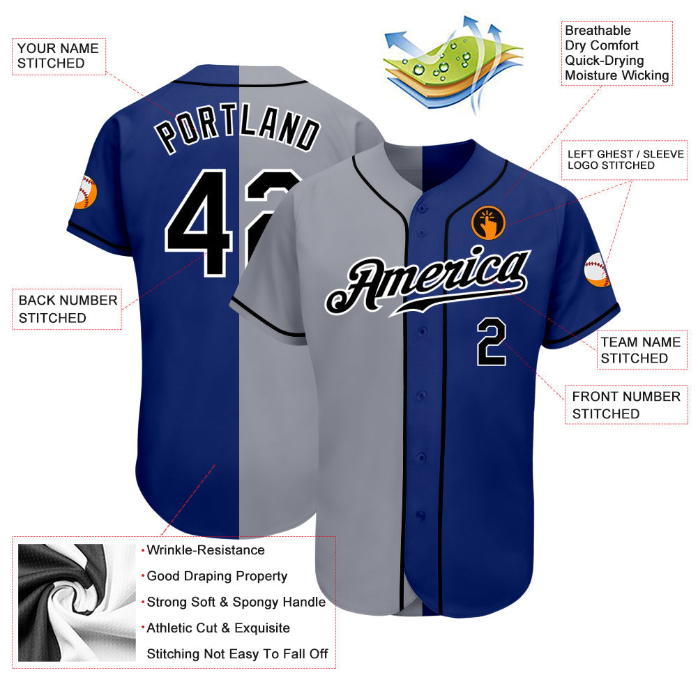 Custom Royal Black-Gray Authentic Split Fashion Baseball Jersey view 3