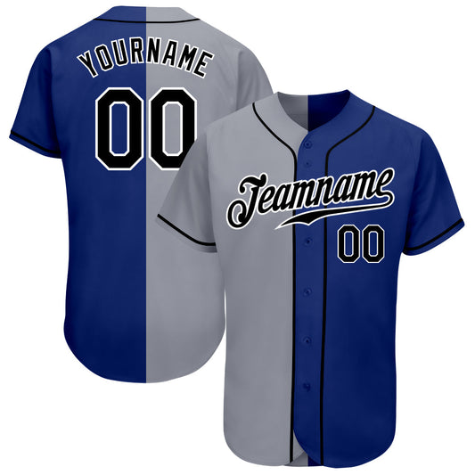 Custom Royal Black-Gray Authentic Split Fashion Baseball Jersey - Main View