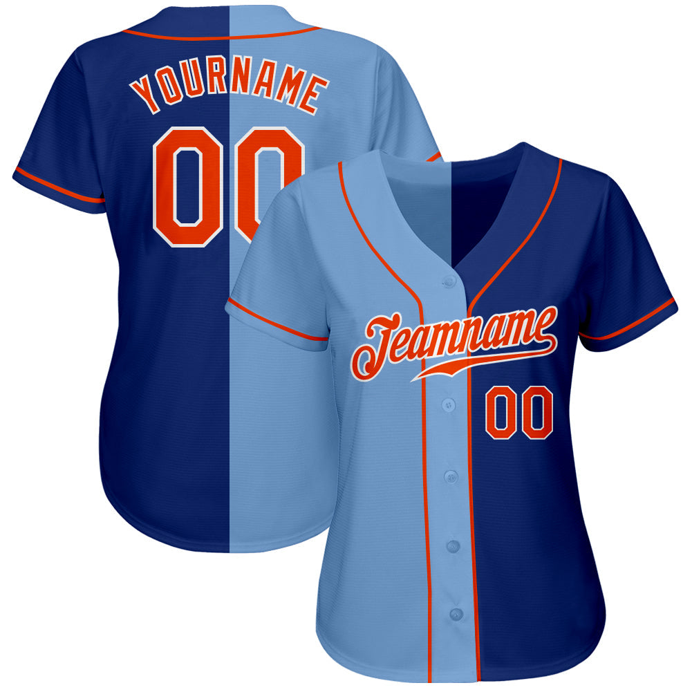 Custom Royal Orange-Light Blue Authentic Split Fashion Baseball Jersey view 2