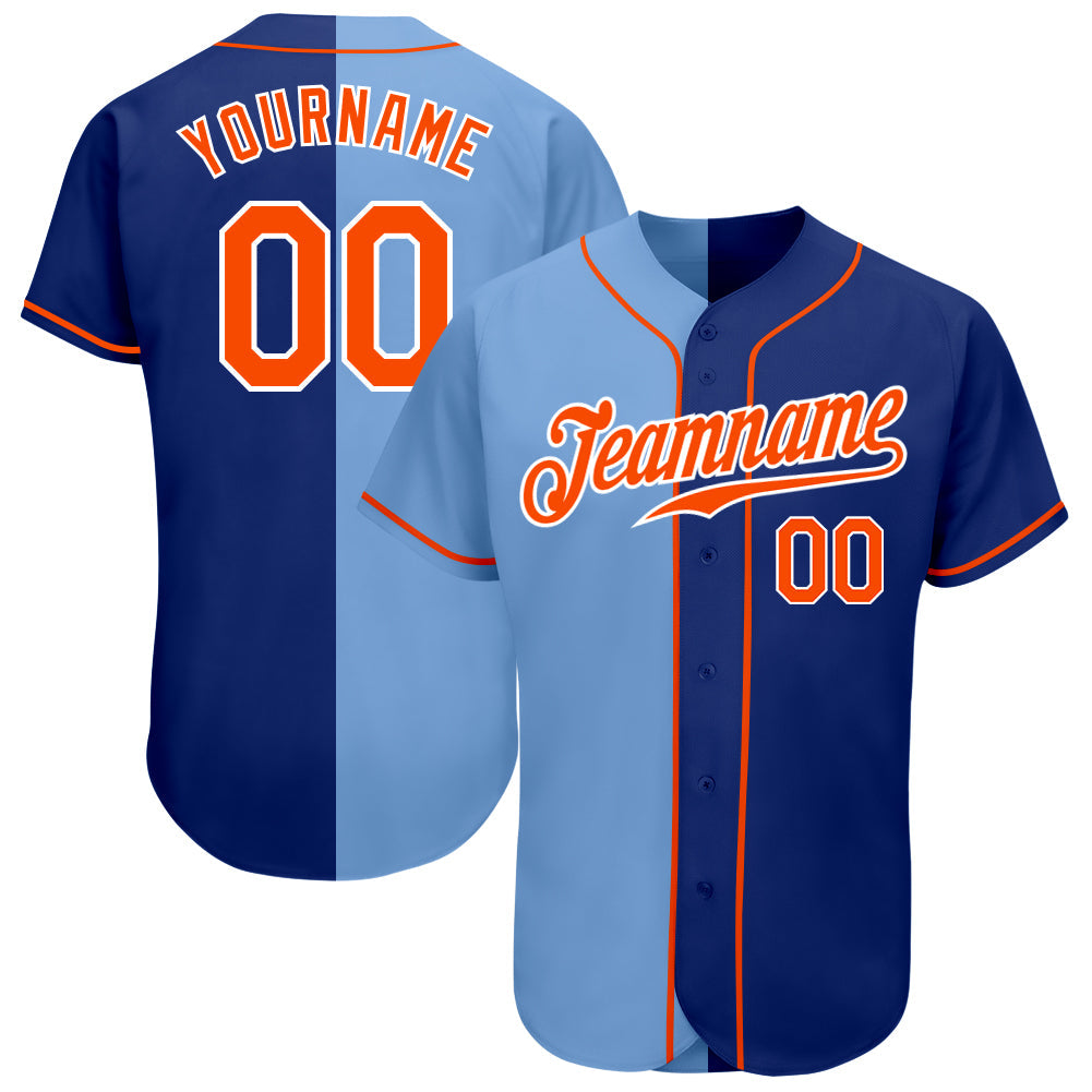 Custom Royal Orange-Light Blue Authentic Split Fashion Baseball Jersey - Main View