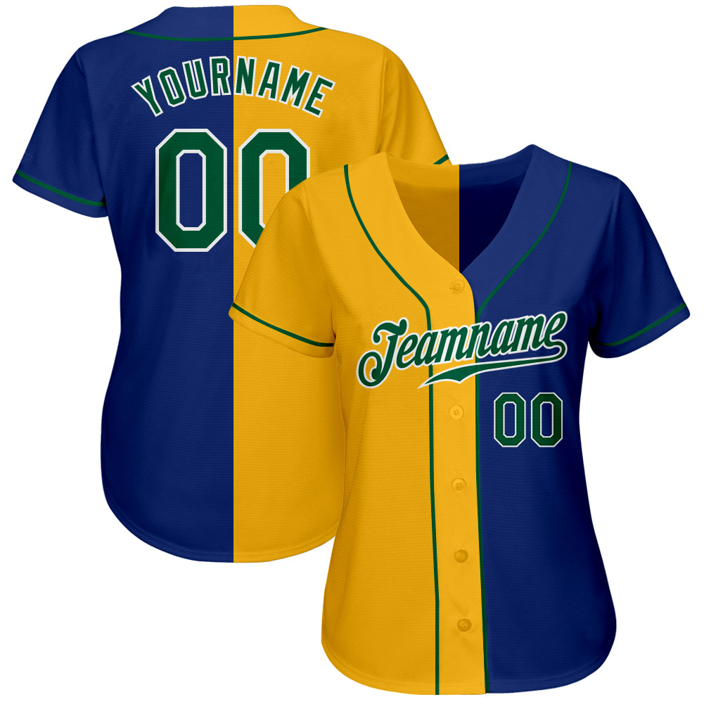 Custom Royal Kelly Green-Yellow Authentic Split Fashion Baseball Jersey view 2