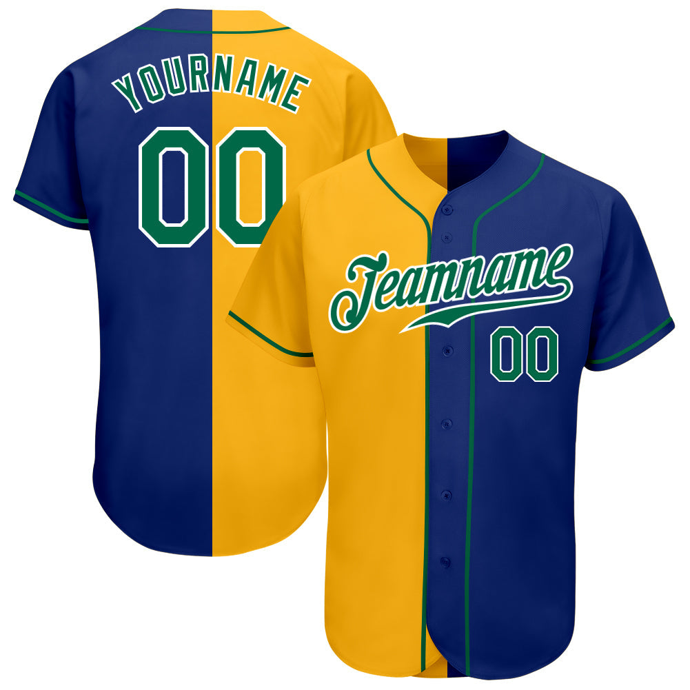 Custom Royal Kelly Green-Yellow Authentic Split Fashion Baseball Jersey - Main View