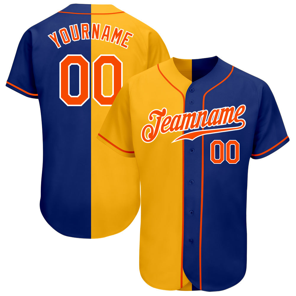 Custom Royal Orange-Yellow Authentic Split Fashion Baseball Jersey - Main View